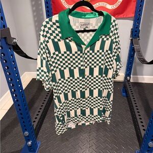 Stylish Green and Cream Checkered Men's Shirt